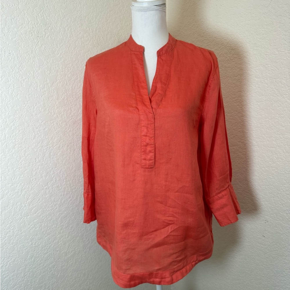 Magaschoni linen Coral Women's Tunic top‎ 3/4 sleeves beachy Boho chic Medium